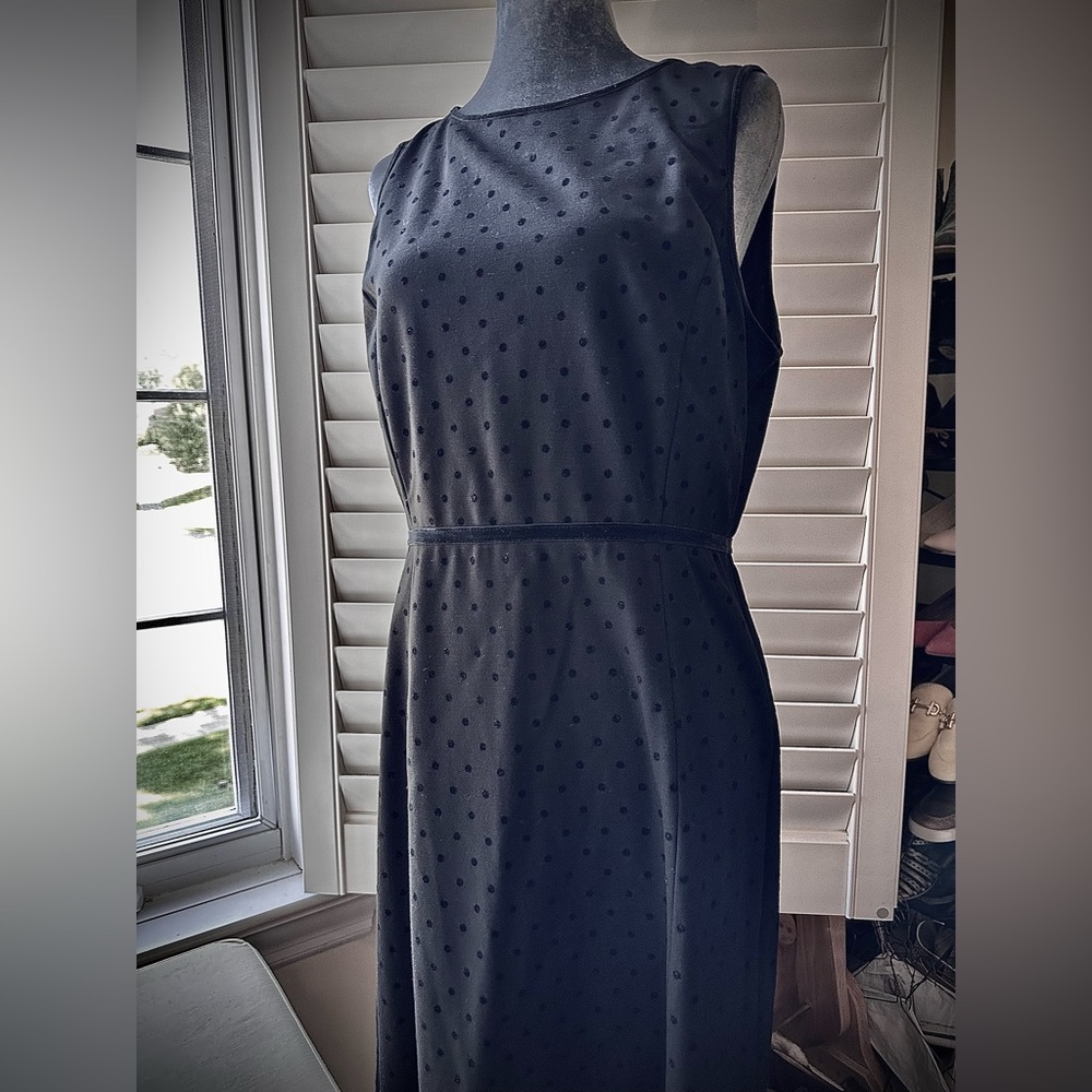 Talbots LBD Black Sleeveless Jersey Dress  Black Velvet Embossed Polka Dots 12P